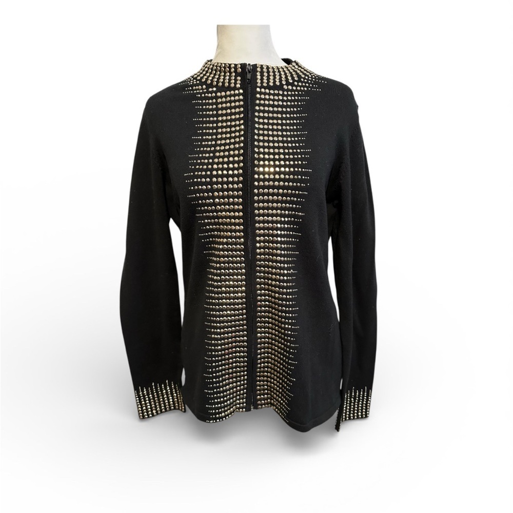Boston Proper Black Jacket with Gold Embellishments zip up size M